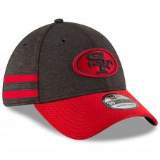 Men's San Francisco 49ers New Era Black/Scarlet 2018 NFL Sideline Home Official 39THIRTY Flex Hat 3058187
